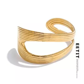 Eetit Персонализированный полый геометрический браслет-манжета из нержавеющей стали с открытым минималистским узором для женщин, шикарные украшения на запястье золотой