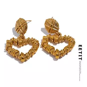 Eetit полые серьги из нержавеющей стали с металлическим сердцем, позолоченные винтажные романтические женские украшения, модный очаровательный подарок золотой