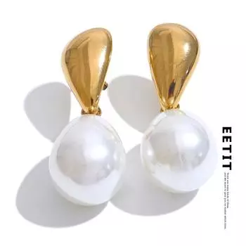 Eetit Популярное поступление Имитация жемчуга Геометрические капли Элегантные серьги Стильная нержавеющая сталь Универсальный ежедневный ювелирный подарок золотой