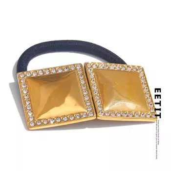 Eetit Популярная квадратная повязка на голову из нержавеющей стали с цирконием, аксессуары для волос, водостойкая резинка, держатель для хвостика, ювелирные изделия золотой