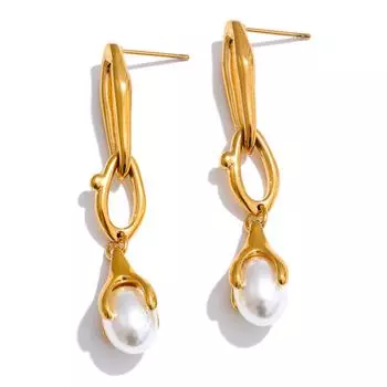 Eetit Популярные Длинные Висячие Серьги из Нержавеющей Стали с Имитацией Жемчуга, Водостойкие, Элегантные, Шикарные, Очаровательные, Повседневные Украшения золотой