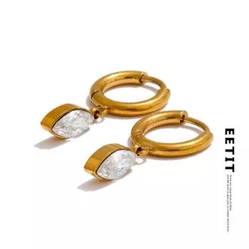 Eetit Популярные ежедневные серьги-подвески из нержавеющей стали с кубическим цирконием 18K PVD покрытием, универсальные ювелирные аксессуары оптом золотой