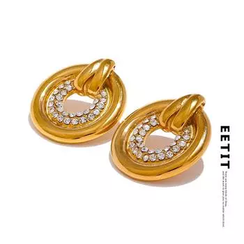 Eetit популярные металлические круглые полые серьги-гвоздики из нержавеющей стали с кубическим цирконием, устойчивые к потускнению модные ювелирные изделия, бижутерия серебряный