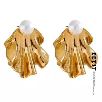 Eetit Популярные Необычные серьги-гвоздики из нержавеющей стали с геометрическим рисунком для женщин, 18 К PVD-покрытие, универсальные повседневные эффектные ювелирные изделия, бижутерия золотой