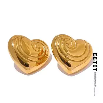 Eetit популярные серьги-гвоздики из нержавеющей стали с сердечком и полосой любви, 18 К PVD-покрытие, устойчивые к ржавчине, романтические повседневные украшения, подарок 2024 золотой