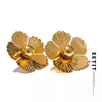 Eetit популярные серьги-гвоздики из нержавеющей стали золотого цвета с цветком для женщин, 18 К PVD-покрытие, антиаллергенные очаровательные модные ювелирные изделия, подарок золотой