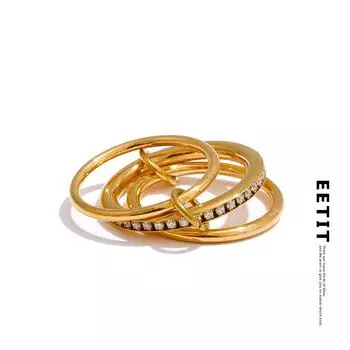 Eetit Прибытие Нержавеющая сталь Многослойное круглое стекируемое кольцо Блестящие кубические цирконии Изысканные украшения для пальцев Аксессуары 6 золотой