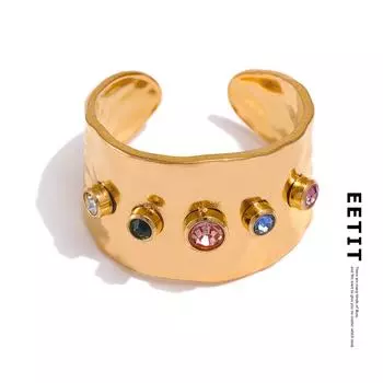 Eetit Радужное кольцо с кубическим цирконием, ювелирные изделия из нержавеющей стали для женщин 7 золотой