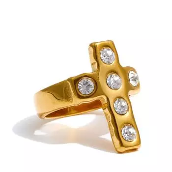 Eetit Размер 7 Блестящее кольцо с крестом из кубического циркония, модное литое кольцо для женщин, золотистое PVD, нержавеющая сталь, премиальное ювелирное изделие, не подвержено ржавчине 7 золотой