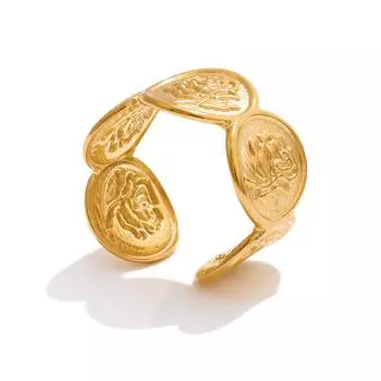 Eetit Регулируемое открытое кольцо из нержавеющей стали в форме цветка с текстурой, покрытое 18-каратным золотом методом PVD, популярное ювелирное изделие, рекомендуемый подарок 6 золотой