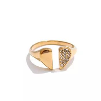 Eetit Регулируемое Стильное Кольцо с Открытым Сердцем и Цирконием, Любовь, из Нержавеющей Стали, Шикарное Украшение на Палец для Женщин 7 золотой