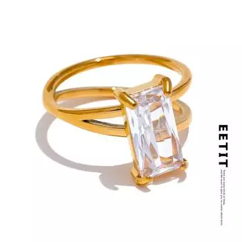 Eetit Роскошное блестящее кольцо с кубическим цирконием для женщин Нержавеющая сталь 18 К Золотого цвета Простые стильные геометрические украшения для женщин Подарок 6 золотой