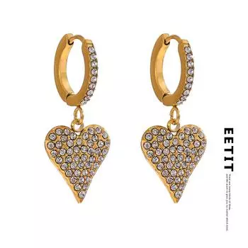 Eetit Роскошные блестящие серьги-кольца с кубическим цирконием в форме сердца Love для женщин, модные темпераментные ювелирные изделия из нержавеющей стали, подарок золотой