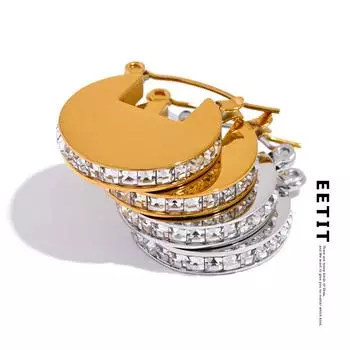 Eetit Роскошные круглые серьги-кольца из нержавеющей стали со стразами, женские серьги-кольца 2023, высококачественные модные ювелирные изделия из 18-каратного золота и серебра, подарок золотой