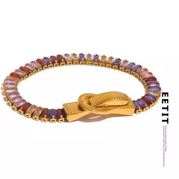Eetit Роскошный красочный кубический цирконий из нержавеющей стали, браслет с пряжкой, браслет, стильный, уникальный, водостойкий, модные украшения