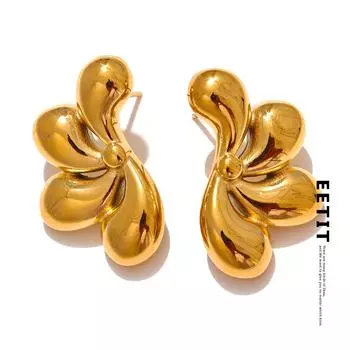Eetit Серьги-гвоздики из нержавеющей стали с золотым покрытием PVD, водонепроницаемые, с цветочным узором, ювелирные изделия 2024 года для женщин, гипоаллергенные золотой
