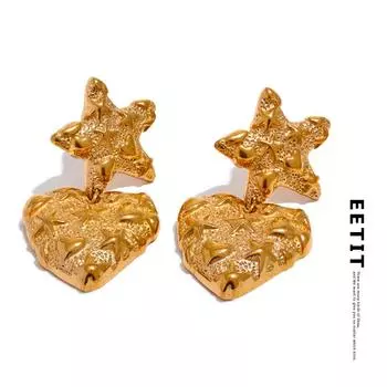 Eetit серьги-капли из нержавеющей стали с морской звездой и сердцем золотого цвета, модные металлические водонепроницаемые украшения для женщин, бижутерия золотой