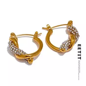 Eetit серьги-кольца из нержавеющей стали с кубическим цирконием, витые полые серьги-кольца, устойчивые к потускнению, нежные повседневные модные ювелирные изделия, бижутерия 2024 золотой
