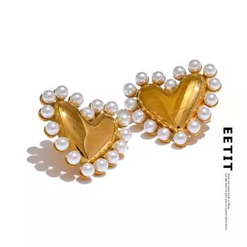 Eetit сердце искусственный жемчуг из нержавеющей стали модные серьги-гвоздики для влюбленных предотвращают аллергию металлические изысканные водонепроницаемые ювелирные изделия в подарок серебряный