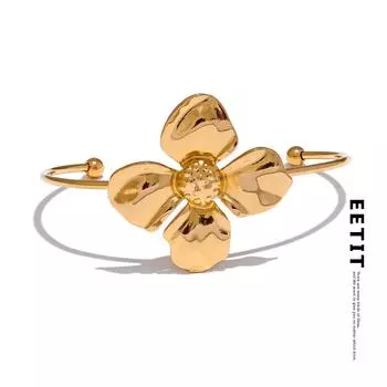 Eetit Шарм Металлический Цветок Манжета Открытый Браслет 18 К Позолоченный Нержавеющая Сталь Массивные Наручные Украшения Водонепроницаемые золотой