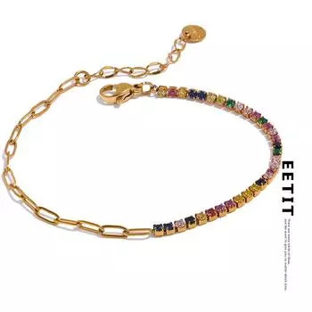 Eetit шикарная тонкая цепочка из нержавеющей стали, цветной браслет с кубическим цирконием, позолоченный 18 К, изысканные модные ювелирные изделия для женщин, новинка разноцветный