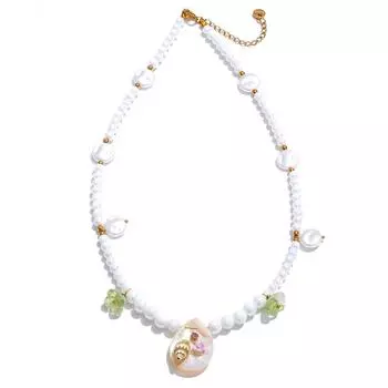 Eetit Simulated Pearls Beads Chain Handmade Jewelry Conch Shell Pendant Necklace Summer Trendy Jewelry Accessories золотой