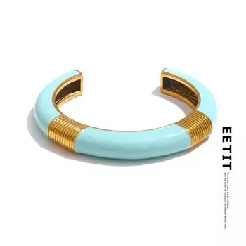 Eetit Синий Розовый Эмаль Высокое Качество Манжета Открытый Браслет Браслет Для Женщин 18-каратное Золотое PVD Покрытие Модный Заявление На Запястье Ювелирные Изделия Подарок розовый