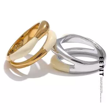 Изысканное кольцо Eetit из нержавеющей стали с бежевой эмалью, модное, 18-каратное золото, платина, PVD-покрытие, повседневные украшения для пальцев, бижутерия для женщин 6 золотой