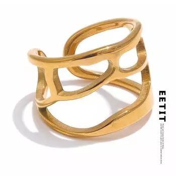 Eetit Нержавеющая сталь Широкое полое манжетное открытое кольцо для женщин Стильный дизайн Водонепроницаемые металлические ювелирные изделия Оптовая продажа 7 золотой