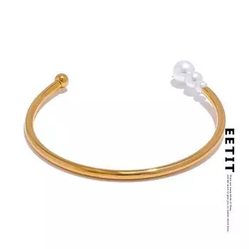 Eetit Statement Open Fashion Нержавеющая сталь Заявление Уникальный браслет-манжета 2024 Женский искусственный жемчуг Стильные ювелирные изделия золотой