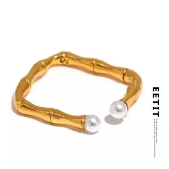 Eetit стильное шикарное открытое кольцо из нержавеющей стали с бамбуковым жемчугом, золотое металлическое PVD-кольцо на палец, модные простые модные ювелирные изделия для женщин