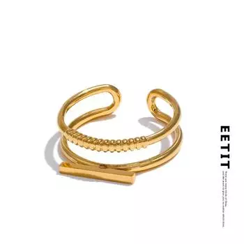 Eetit Стильное уникальное двухслойное геометрическое разомкнутое кольцо из нержавеющей стали, модные ювелирные изделия 7 золотой