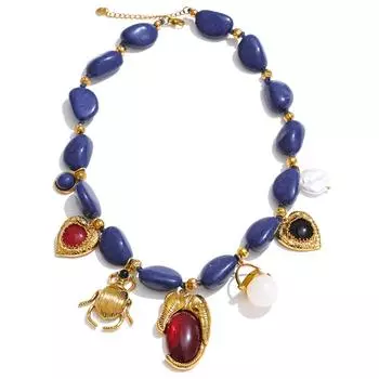 Eetit Стильное Уникальное Голубое Акриловое Цепочное Жемчужное Сердце Насекомое Подвеска Капля Шарм из Нержавеющей Стали Украшения Ручной Работы Подарок золотой