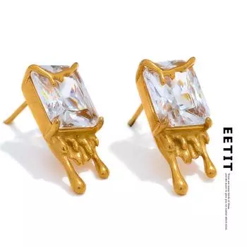 Eetit стильные креативные серьги-гвоздики из нержавеющей стали для женщин с кубическим цирконием золотого цвета, устойчивые к ржавчине, базовые ювелирные изделия высокого качества золотой