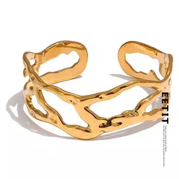 Eetit Стильный уникальный дизайн нержавеющая сталь металлический полый широкий браслет-манжета текстура браслет устойчив к ржавчине 18K PVD покрытие ювелирные изделия золотой