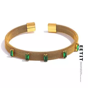 Eetit Tarnish Free Красочные циркония Нержавеющая сталь Шарм Открытый браслет-манжета CZ Радуга Женские золотые украшения 2022