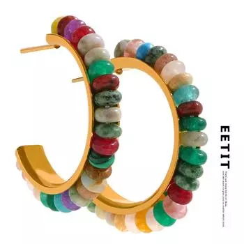 Eetit Tarnish Free Натуральный камень Нержавеющая сталь Богемные серьги-кольца Винтаж Эстетические разноцветные изысканные ювелирные изделия для женщин
