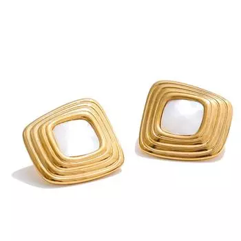 Eetit Trending Stainless Steel Shell Square Stud Earrings for All Occasions 16K Golden Plated Hypoallergenic Arrivals Jewelry золотой