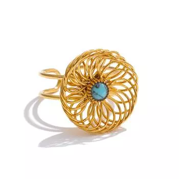Eetit Трендовое кольцо из нержавеющей стали с натуральным камнем в виде цветка, ажурное, регулируемое, с 18-каратным золотым PVD-покрытием, 2025, украшение для пальца, подарок 7 золотой