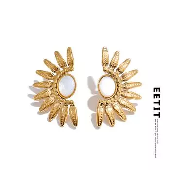 Eetit трендовые ежедневные серьги-гвоздики из натуральной ракушки с цветком, золотого цвета, 18-каратное покрытие, нержавеющая сталь, подвеска, подарочное украшение для ушей золотой