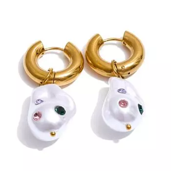 Eetit Трендовые серьги-подвески из нержавеющей стали в стиле барокко с имитацией жемчуга и цирконием для женщин, стильные уникальные эффектные украшения, подарок разноцветный