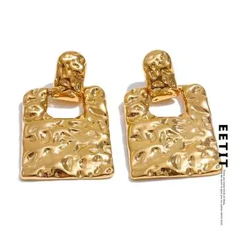 Eetit Trendy нержавеющая сталь металлический прямоугольник молоток серьги капли текстура устойчивая к потускнению привлекательный заявление ювелирный подарок золотой