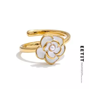 Eetit Trendy Style Pearl Enamel Flower Регулируемое кольцо для женщин Нержавеющая сталь Золотого цвета Шарм Ювелирные изделия Оптовая продажа Подарок 7 золотой