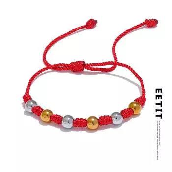 Eetit унисекс 7 узлов Lucky Handmade тканые ювелирные изделия подарок модные бусины из нержавеющей стали красная веревка плетеный браслет Fate Wish браслет серебряный