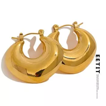 Eetit устойчивые к ржавчине массивные необычные серьги-кольца из нержавеющей стали с геометрическим рисунком для женщин, очаровательные стильные ювелирные изделия золотого цвета с PVD-текстурой золотой