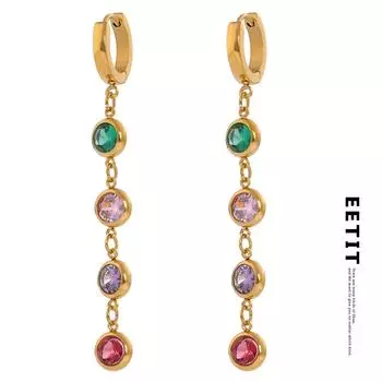 Eetit ювелирные изделия из нержавеющей стали 316L, стильные длинные серьги с кубическим цирконием, высококачественные металлические геометрические серьги