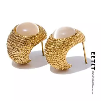 Eetit Винтаж Зеленый Синий Белый Камень Кошачий Глаз Нержавеющая Сталь C Форма Геометрические Модные Серьги Золото Цвет Модные Ювелирные Изделия Подарок зелёный