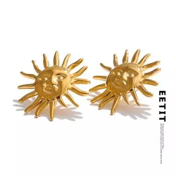 Eetit Водонепроницаемые серьги-гвоздики из нержавеющей стали Sun, модные элементы, модные украшения с подвесками, покрытые PVD, оптовые женские аксессуары золотой