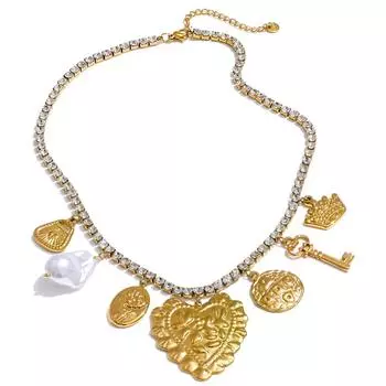 Eetit Высококачественная цепочка из кубического циркония, ожерелье с подвеской в виде цветка и сердца, нержавеющая сталь, популярные премиальные украшения, рекомендуем золотой