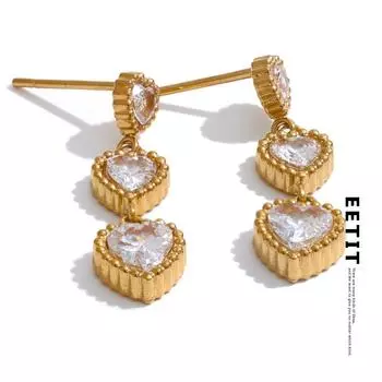 Eetit Водонепроницаемые маленькие нежные блестящие кубические циркониевые серьги-подвески в форме сердца из высококачественной нержавеющей стали, повседневные ювелирные изделия золотой